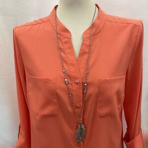 Chico's Silver-tone Leaf Rhinestones Beaded Bead Long Chain Necklace NWOT